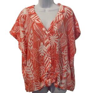 Old Navy Floral Button Front Top Size XXL Orange Hawaiian Short Sleeve